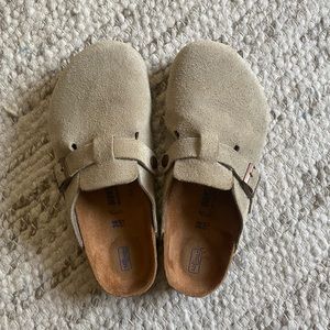 Taupe Suede Boston Soft Footbed Birkenstock Clogs